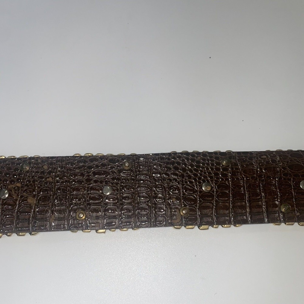 NANNI Italy Brown Leather Silver Gold Stud Belt Croc Boho Stud Size 85/34 - Picture 9 of 9